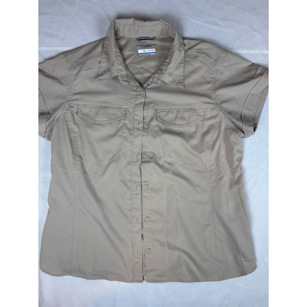 Columbia Omni-Shade Short Sleeve Hiking Shirt Tan Khaki XL Ventilated Ripstop